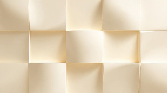 abstract luxury background made of large creamy white three dimensional ceramic tiles with subtle curved relief, soft natural side lighting creating