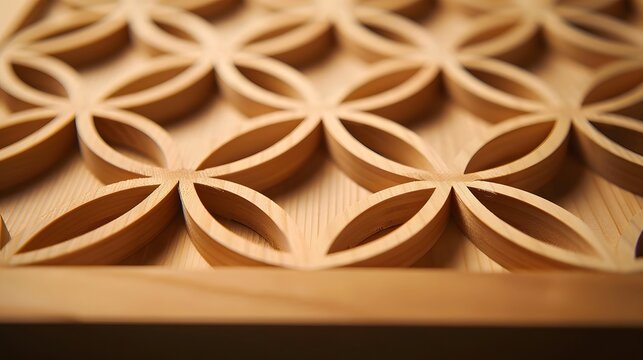 Traditional Japanese Kumiko Wood Lattice Panel Hemp Leaf Pattern