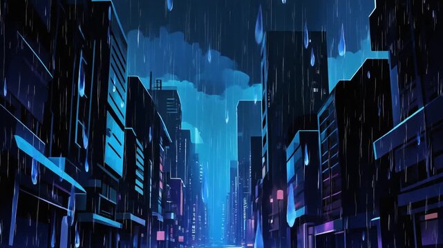 Dark Cityscape Rainy Night Neon Lights