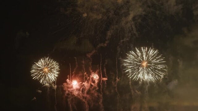 Amazing fireworks display over the coast of barcelona