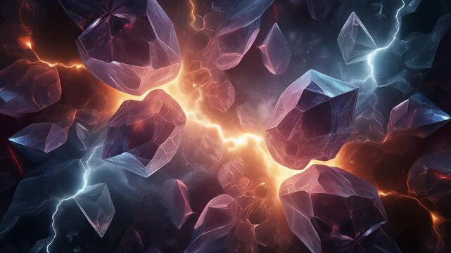 Abstract Cosmic Gemstones with Lightning, Digital Art