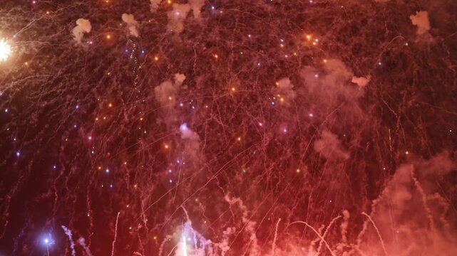 Amazing fireworks display over the coast of barcelona