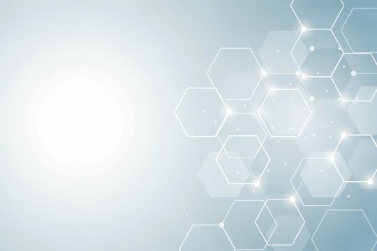 Abstract scientific background with hexagonal molecular structures and glowing nodes