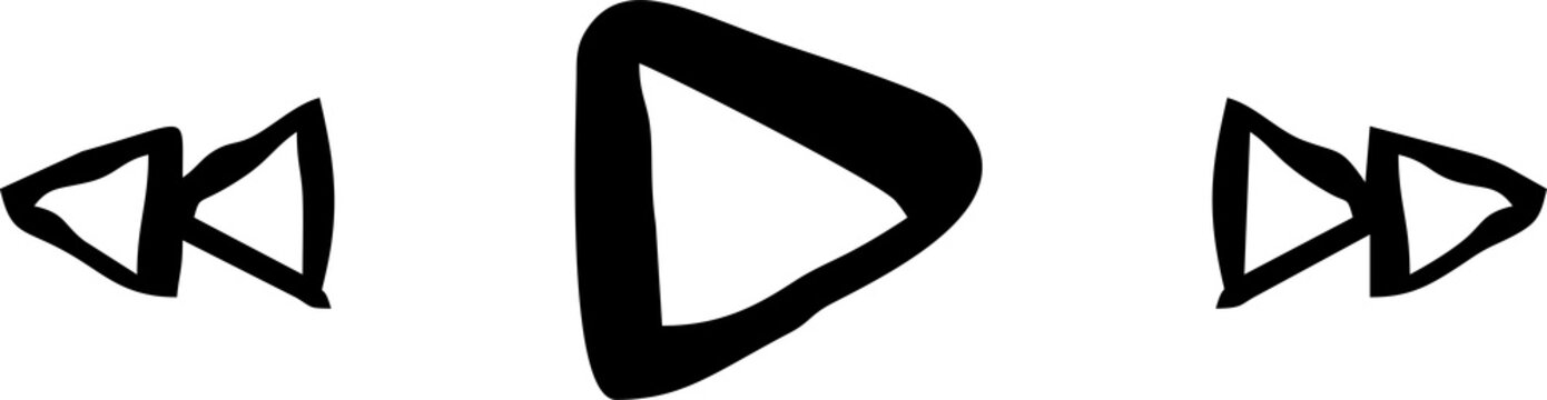 Simple hand-drawn play, fast forward, and rewind icons