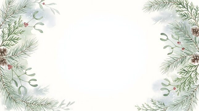 Beautiful watercolor winter frame featuring pine branches red berries and delightful festive holiday decorations for seasonal designs