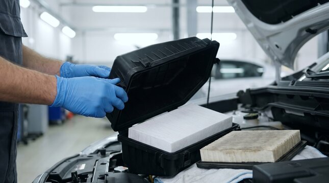 Professional Auto Mechanic Using Protective Tool Case for Car Engine Maintenance in Workshop