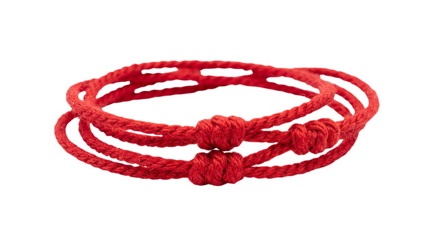 Red thread Kabbalah protection bracelet, handmade woven cord jewelry accessory, traditional string talisman for good luck isolated PNG with Transparent Background