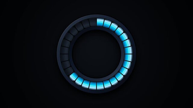 Circular Loading Bar With Glowing Blue Segments Filling Up