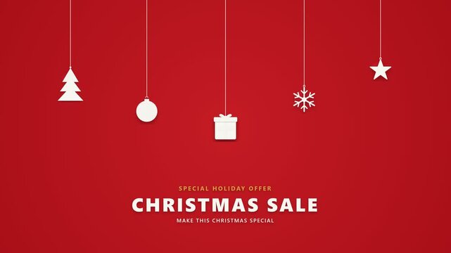 Festive Christmas Holiday Sale Promotional Banner with White Winter Icons and Red Backdrop