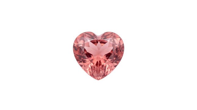 Pink heart-shaped gemstone for luxury jewelry design, romantic faceted rose crystal heart stone, precious pink diamond gem for love gifts isolated PNG with Transparent Background