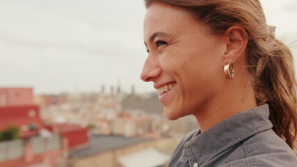 Smiling Woman In City Profile Portrait © Andrii Nekrasov