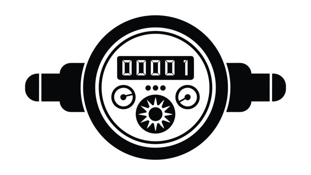 Water Meter Icon: A clear, graphic illustration of a water meter, displaying the number '00001' on its digital display, with two pressure gauges and a control knob.