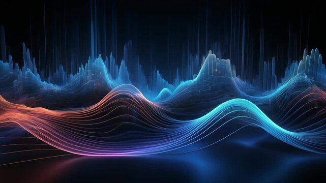 Abstract Sound Waveform Spectrum Digital Data Visualization with Neon Glow