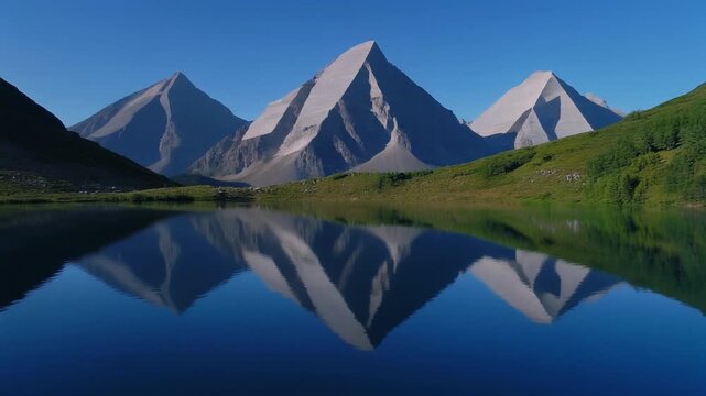 Majestic Mountains Reflected in Calm Lake at Sunrise