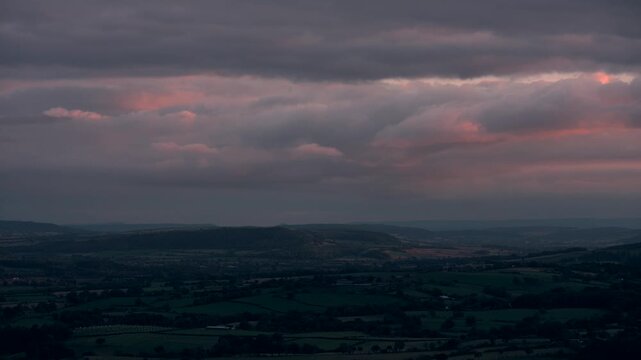 Dark gloomy aerial view of a British landscape at dusk