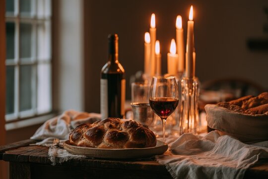 Warm, serene Shabbat table arrangement for a peaceful family gathering