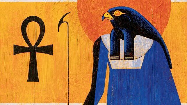Horus God Symbol Art with Ankh Cross