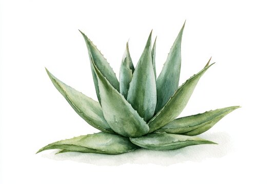 Watercolor Aloe Vera Illustration on White Background &acirc;&euro;&rdquo; Hand-Painted Botanical Plant Study