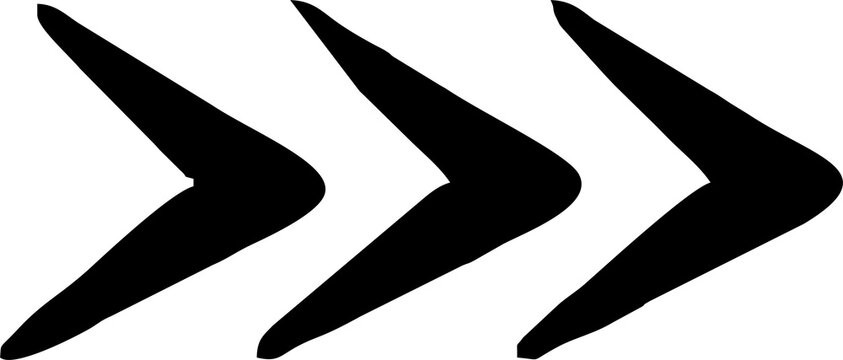Three black boomerangs aligned from left to right