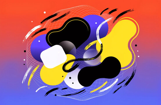 Abstract colorful shapes and brush strokes on gradient background for modern design.