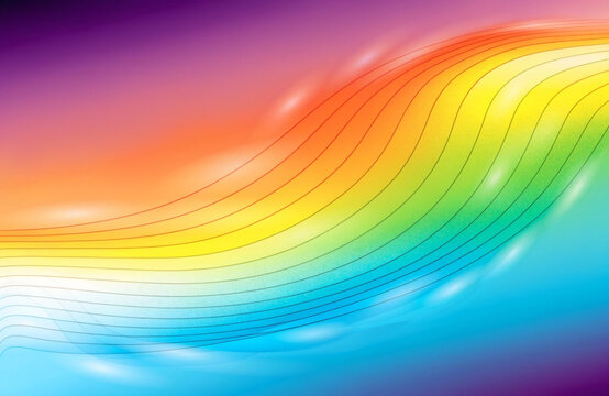 Abstract rainbow wave with lines and soft lights for vibrant colorful background design.