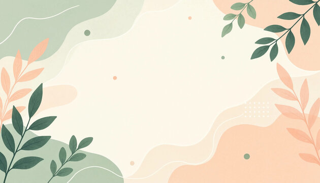 Abstract organic shapes with leaves and dots on cream background for modern design.