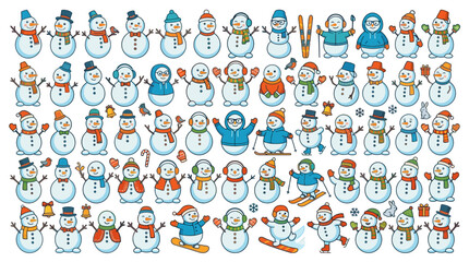 Obraz premium Collection of Diverse Snowman Characters with Winter Accessories