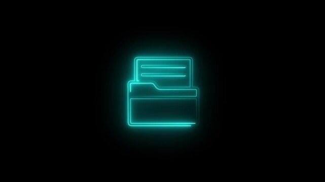 Neon cyan glowing file folder icon loop animation for document storage and data management interface on black background