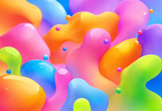 Colorful blobs and spheres abstract background fluid shapes pastel colors.