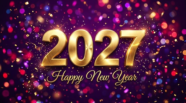 Golden 2027 new year celebration with sparkling lights and festive background