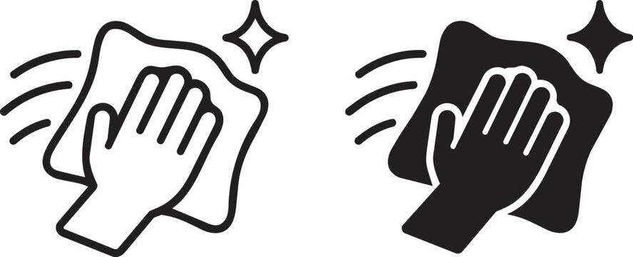 cleaning hand with rag and sparkle icons set vector illustration