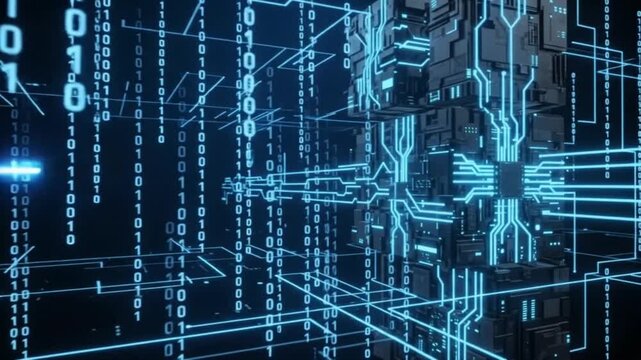 Futuristic Digital Network with Abstract Brain and Binary Code Overlay for Innovation and Technology Concept