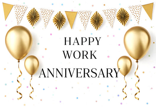 Happy Work Anniversary Celebration Decorations With Gold Balloons And Banners