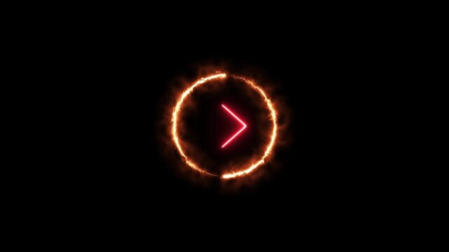 Animated neon fire arrow pointing right on black background, Abstract glowing right fire arrow icon animation, Neon fire arrow 4k video motion, Right fire arrow loop animation,