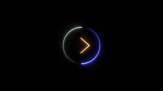 Animated neon arrow pointing right on black background, Abstract glowing right arrow icon animation, Neon arrow 4k video motion, Right arrow loop animation,