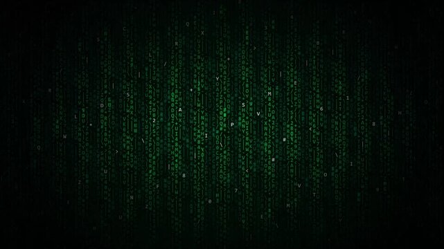 Abstract digital rain stream with matrix code on dark background seamlessly loops for technology videos.