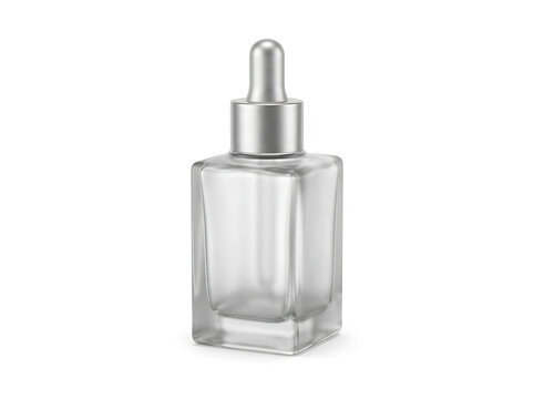 Clear glass perfume dropper bottle with nozzle isolated on white background, illustration