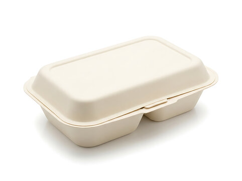 Decorative white takeout food container with lid isolated on white background, illustration