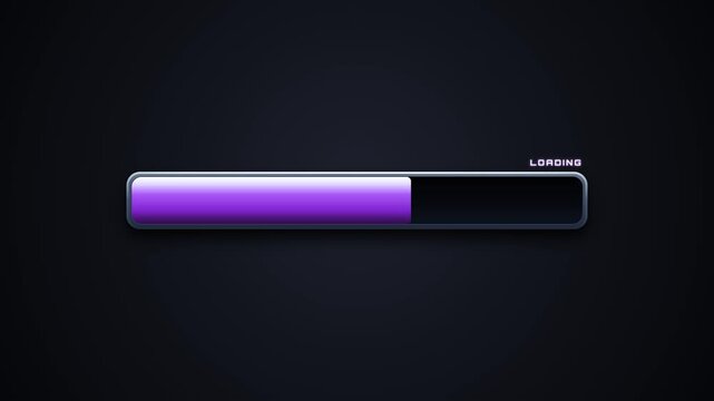 Animated purple loading bar filling from empty to full