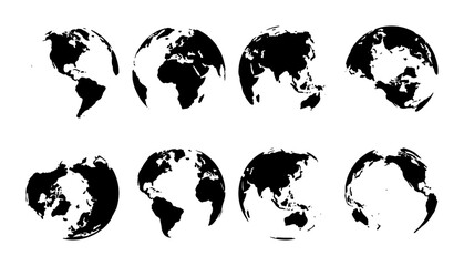Globes on white background, set of world map icons, global business and travel design elements © SaddamIslam