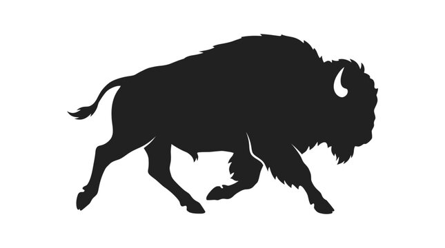 Bison silhouette against a white background depicts a running bull