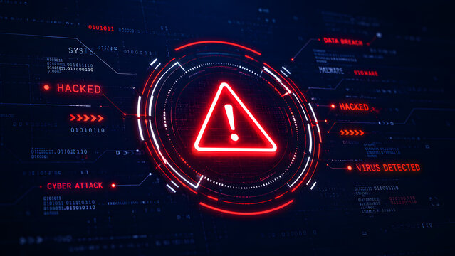 Computer Hacked System Error Virus Cyber Attack and Malware Warning 3D Concept