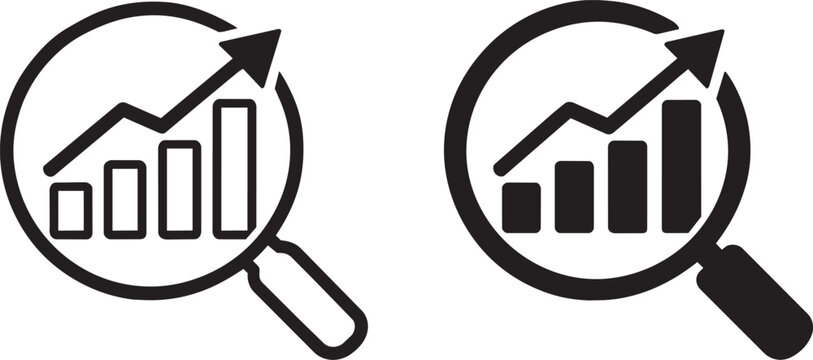 magnifying glass with business growth chart icons set vector illustration