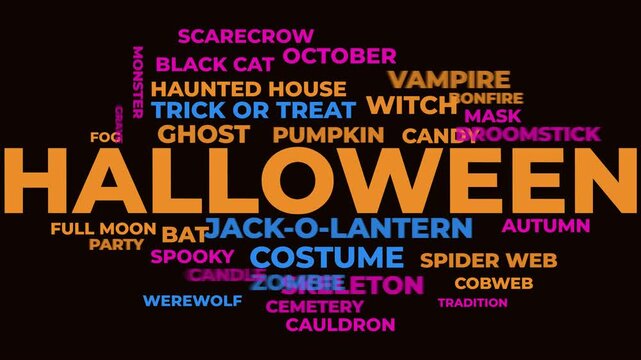 Halloween Word Cloud Animated Spooky Typography Background