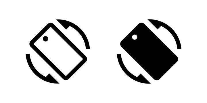 Rotate icon set with tilted tag and circular arrow symbols in outline and solid styles. Object rotation and orientation icons for design tools, apps, websites and UI controls