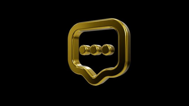 Shiny gold 3D speech bubble icon with ellipsis