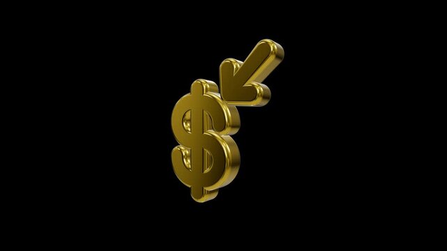 Metallic gold dollar sign with downward pointing arrow