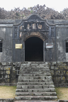 Historic Bailong Tower Entrance with Stone Steps in Guangxi, China