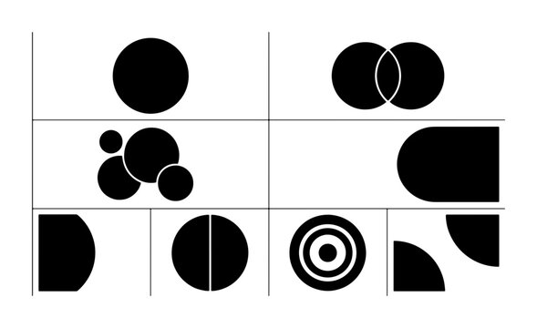 Geometric shape set with circles and rounded rectangles for design, infographics and logos