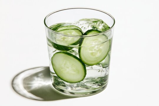 Fresh Refreshing Cucumber Water with Ice Cubes in Glass Healthy Detox Drink Concept